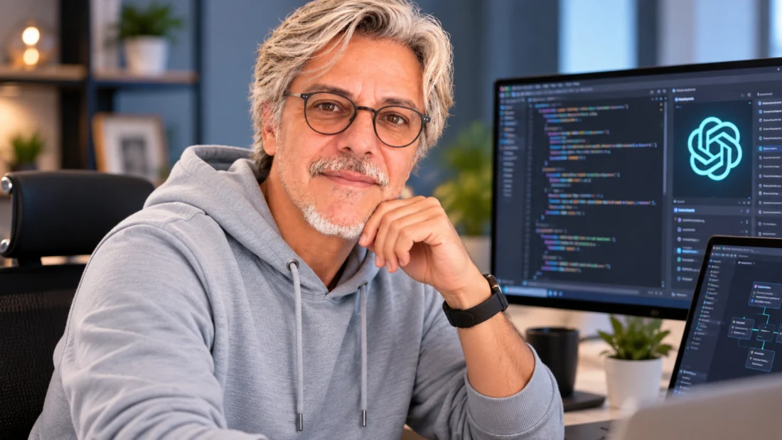 Christoph Giesinger bei der KI-Entwicklung – KI-generiert auf Basis eines Originalbildes