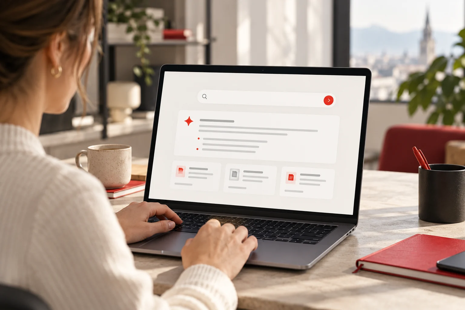 Fiktiver Wissensassistent mit Antworten und Quellenverweisen